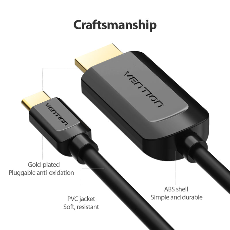 Vention USB Type-C to HDMI 1.4 Adapter 4K/30Hz Driver-Free HD Video Cable with Triple Shielding LT8711HE Chip (Different Lengths Available) (CGU)