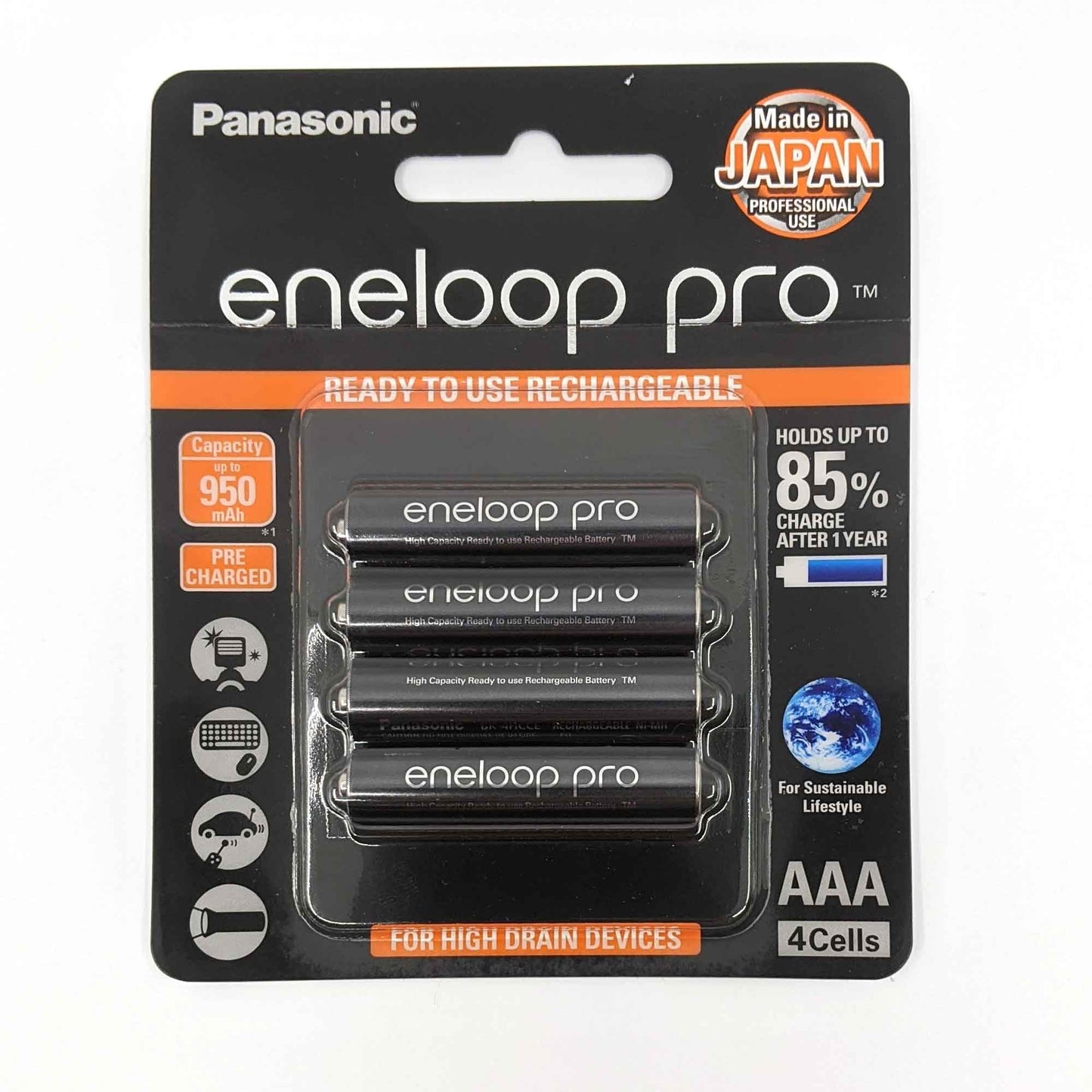 Panasonic Eneloop Pro BK-4HCCE-4BT Rechargeable Battery AAA Pack of 4 (Black)