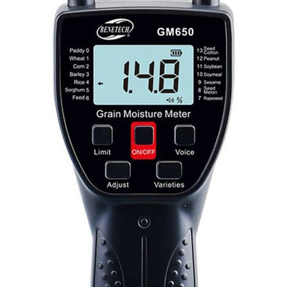 Benetech GM650 Grain Moisture Meter Tester with Voice Reminder, LCD Backlight, Stainless Steel Probe, Low Battery Notification, Automatic Shutdown Function