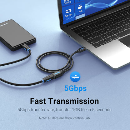 [CLEARANCE] Vention USB 1-Meter 3.0 Male to Female Extensions Cable 5Gbps Aluminum Black PVC Type (CBH)