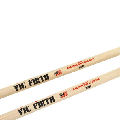 Vic Firth American Classic Extreme X8D Hickory Tear Drop Drumsticks with Wood Tip, Laquer Coating, Medium Surface Area