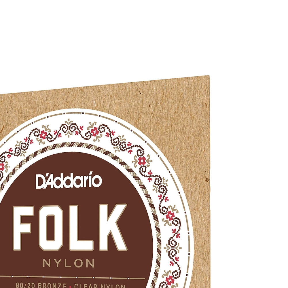D'Addario Folk Nylon 80/20 Bronze / Clear Nylon Classical Guitar Strings Set with Normal Tension Ball End for Classical & Acoustic Guitars | EJ33