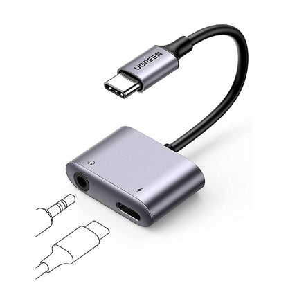 [CLEARANCE] UGREEN 2-In-1 USB-C to 3.5mm AUX Audio and Type-C Adapter 96kHz Fast Charger for Headphones, Laptop, PC, Tablet | 60164