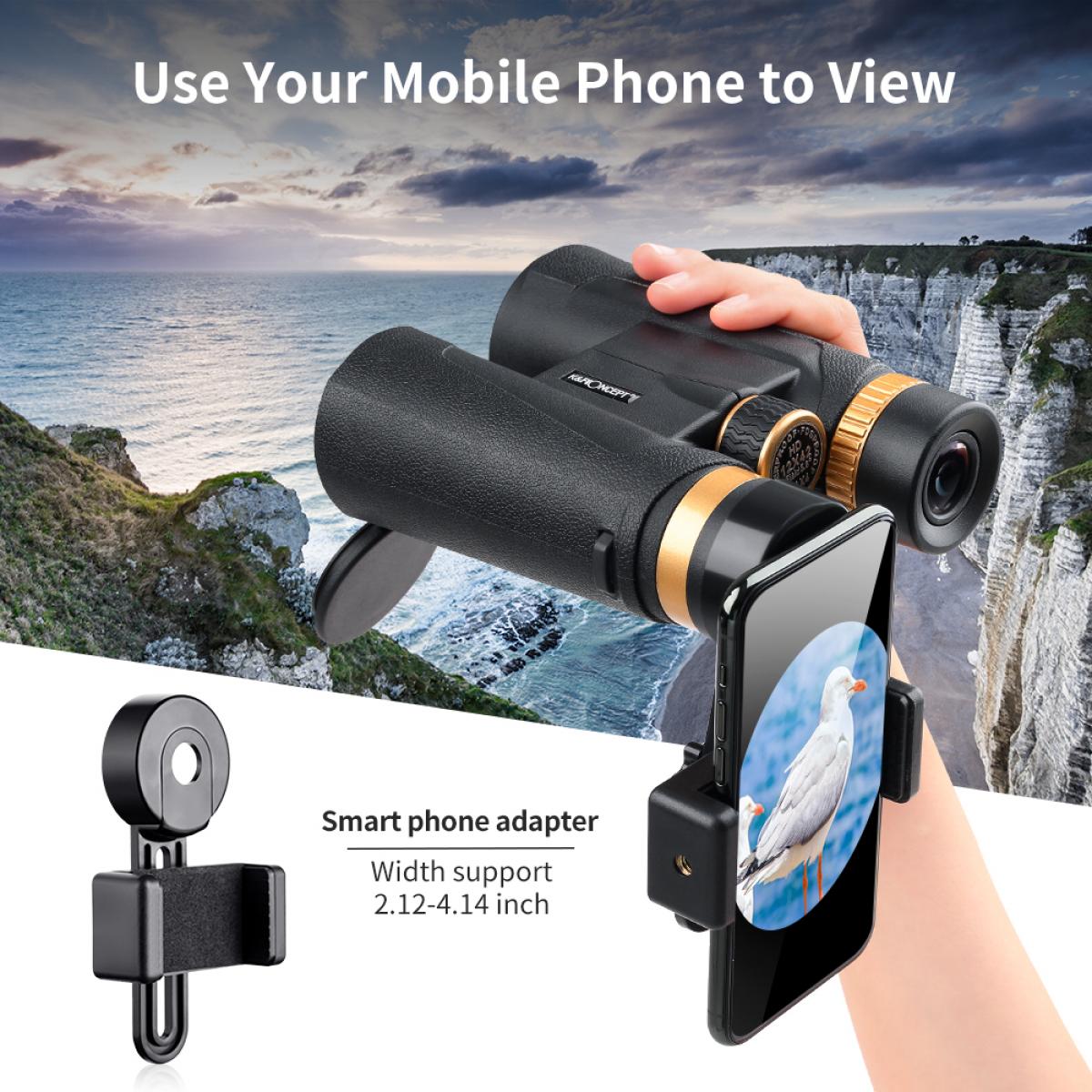 K&F Concept 12x42 Binoculars IP65 Waterproof Fogproof with 20mm Large View Eyepiece and Smartphone Holder for Phone Viewing