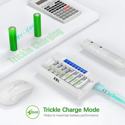 [CLEARANCE] EBL TB-6076 8-Bay Smart Battery Charger with LCD Status Display, Independent Charging Slots, and Intelligent Overcurrent Protection for AA, AAA Ni-NH Rechargeable Batteries