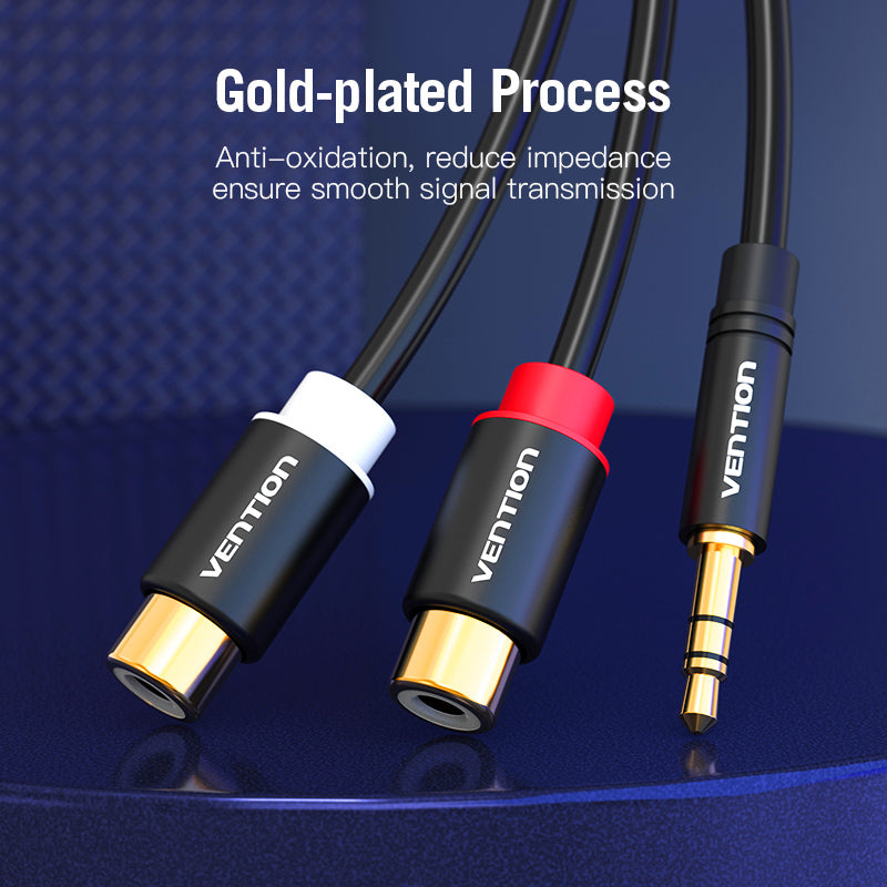 Vention 3.5mm Male to 2RCA Female Audio Cable Gold-plated for Stereo, Computer, CD player, VCD and DVD (VAB-RO2)