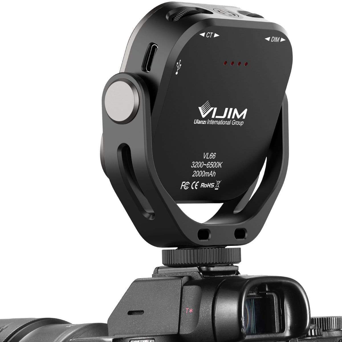 VIJIM by Ulanzi VL66 360 Rotatable LED Video Light with Cold Shoe 2000mAh Built-in Battery 3200K-6500K