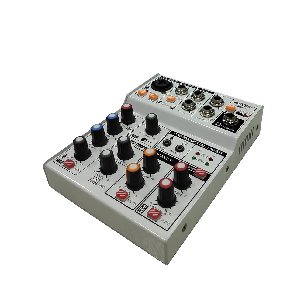 Konzert PMP-4+ 4-Channel Portable Audio Mixer with Mic/Line/Instrument Input, EQ and Effect, Record Via USB, Bluetooth, PC Sound Card and XLR/PL Combo