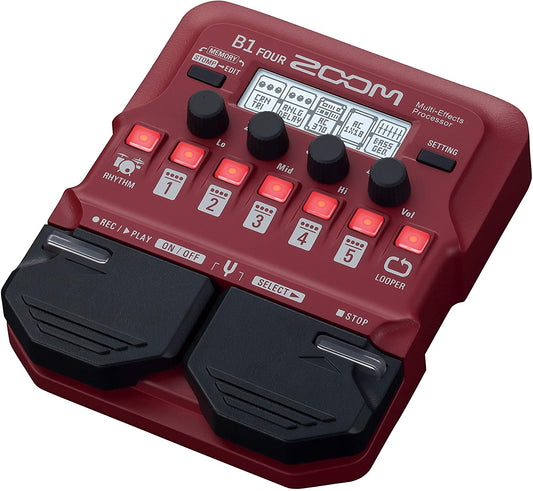 Zoom B1 FOUR Bass Guitar Multi-Effects Processor Pedal, With 60+ Built-in Effects, Amp Modeling, Looper, Rhythm Section, Tuner, Battery Powered