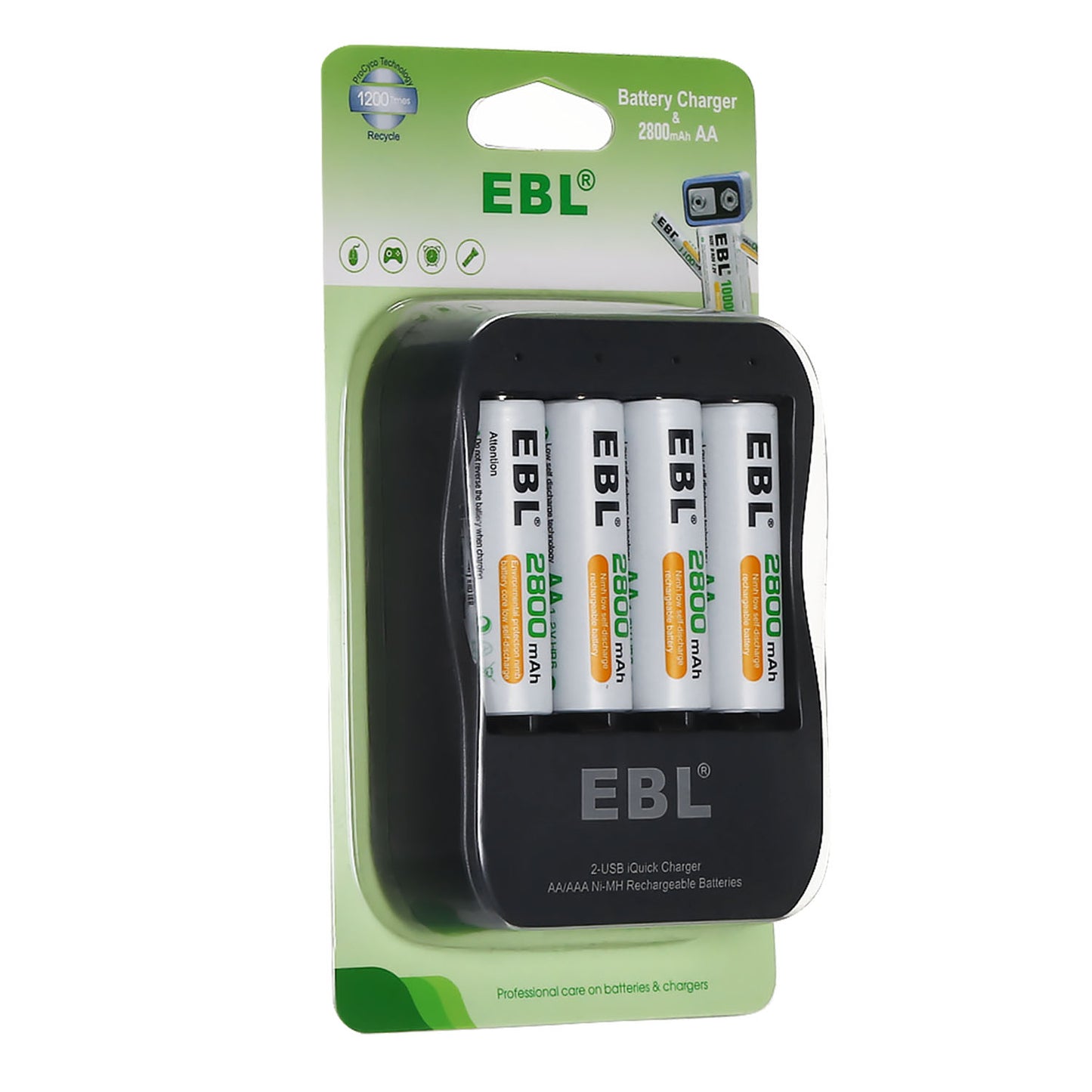EBL EB-P62018112 1.2V AA 2800mAh NiMH Nickel Metal Hydride Rechargeable Batteries (Pack of 4) with Fast Charging AA/AAA 2-Hour USB-C / Micro USB Quick Battery Charger