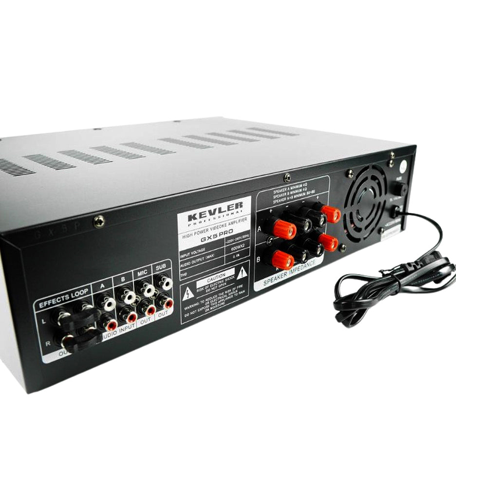 KEVLER GX-5 PRO 600W X2 High Power Videoke Amplifier with AUX/3.5mm Jack Input, Feedback Reducer, Mic Priority Button and Effects Master Controls