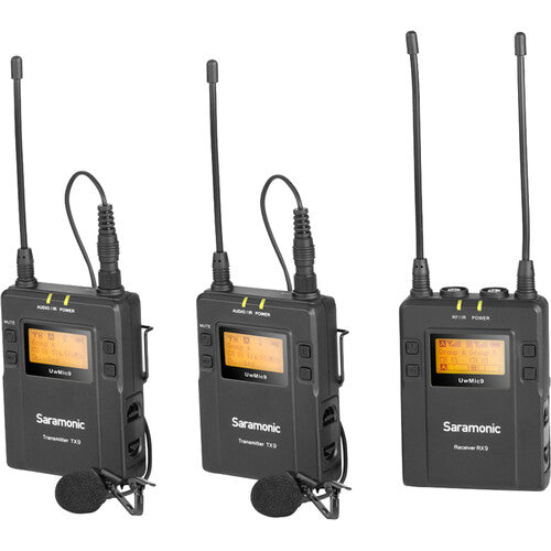 Saramonic UWMIC9 TX9 + TX9 + RX9 Dual Transmitter and Single Receiver Camera-Mount Wireless Omnidirectional Lavalier Microphone System with Auto-Scan Function and Wide Range Transmission for Videography and Broadcasting
