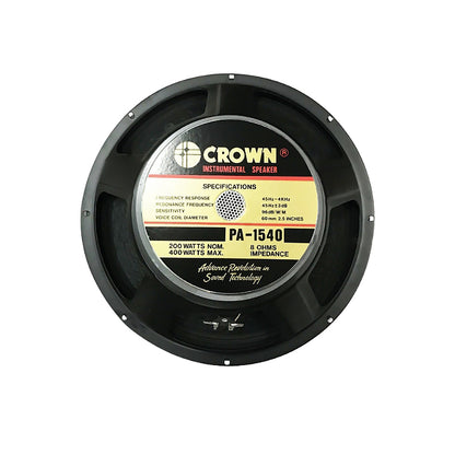 Crown 400W 15” Professional Instrumental Sound Audio Speaker with 45Hz-4kHz Frequency Response, 96dB Sensitivity Level, 60.5mm Voice Coil (PA-1540)