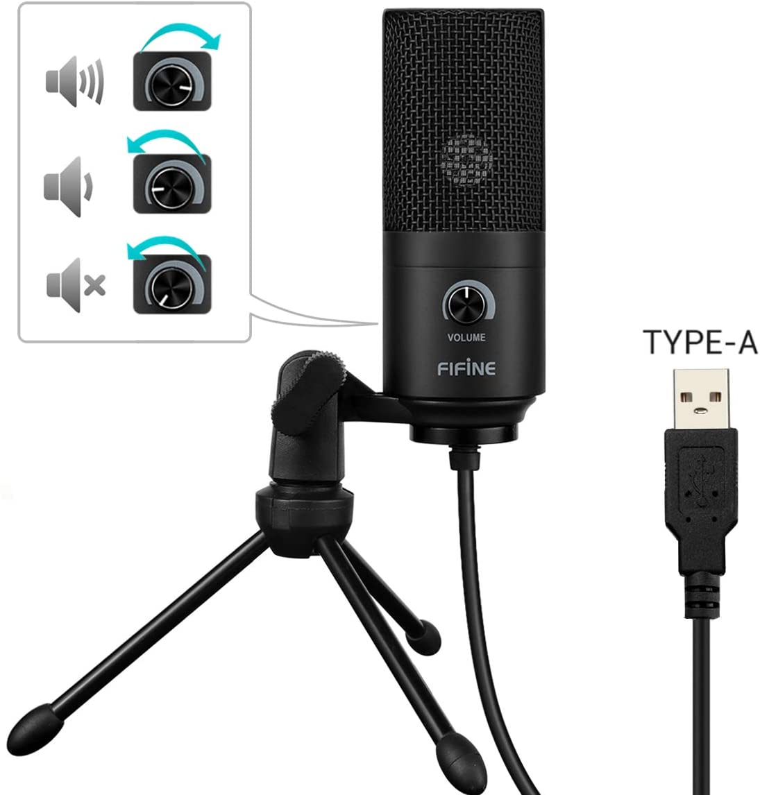 Fifine K669B USB Microphone, Metal Condenser Recording Microphone for Laptop MAC or Windows Cardioid Studio Recording Vocals, Voice Overs,Streaming Broadcast and YouTube Videos