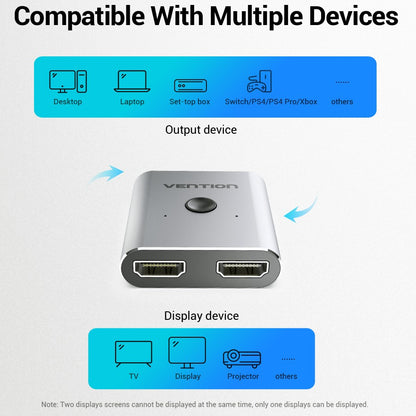 [CLEARANCE] Vention 2 in 1 out HDMI Switcher 2-Port Bi-Directional HDMI 2.0 Splitter 4K 60Hz with Switch Button (AFUH0)