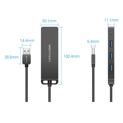 Vention USB 3.0 Hub 4-Ports 5Gbps High-Speed Transfer with LED Indicator Lamp, Smartphone Charging Support, Built-in GL3510 Chip (0.15M, 0.5M, 1M) | CHLB