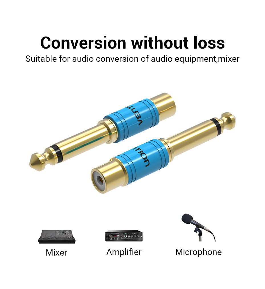 Vention 6.5mm Male to RCA Female Gold Plated Copper Audio Adapter for Mixer, Amplifier & Microphone