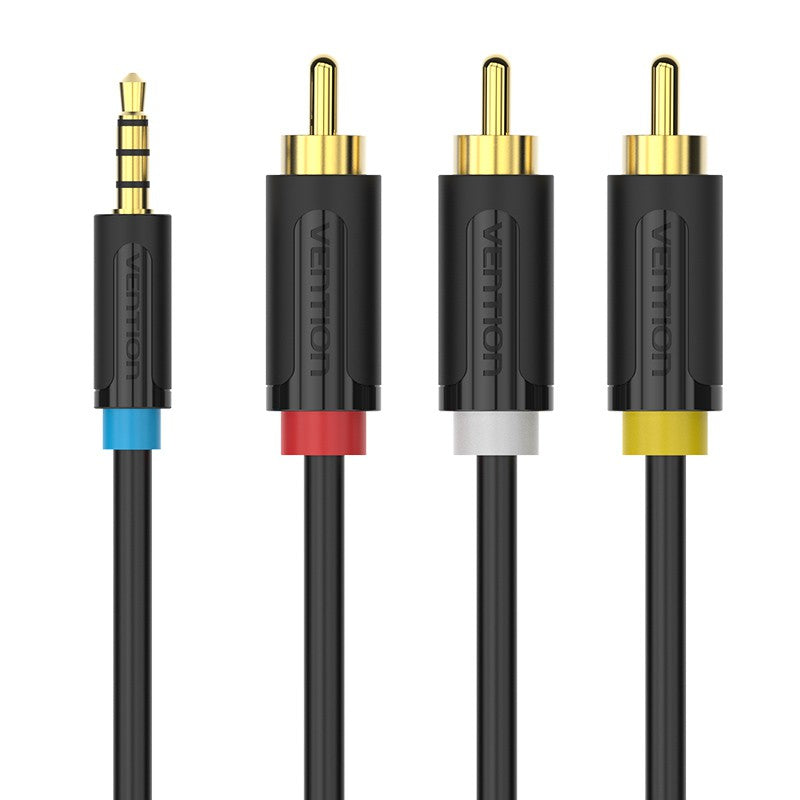 Vention TRS 3.5mm Male to Triple RCA Male Gold Plated (BCJ) Audio Cable for Amplifiers, Sound Box, TV (1.5M and 2M)