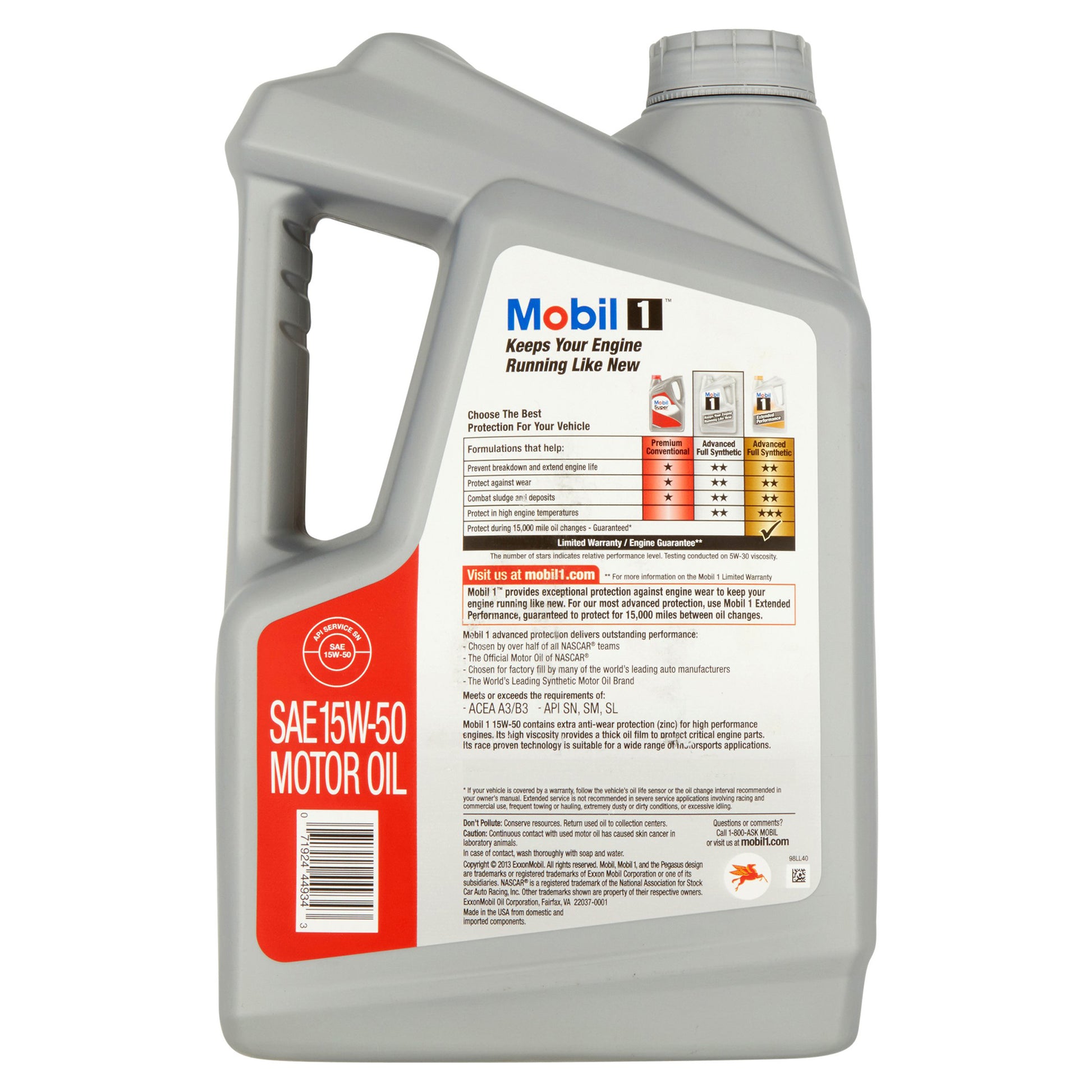 Mobil 1 15W-50 Advanced Fully Synthetic Motor Oil 5 Quarts