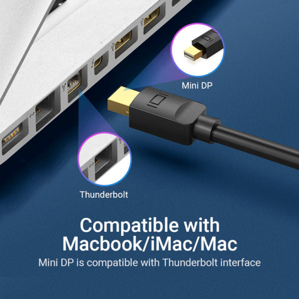 Vention 4K/60Hz Mini DP to DP Gold Plated 2-Meters (HAA) Displayport Cable for TV, PC, Projectors, Laptops, Macbook, iMac (Available in Different Lengths)