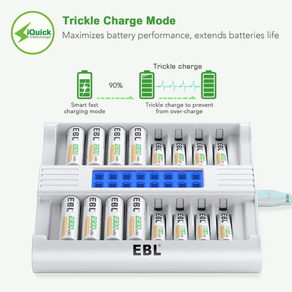 EBL TB-6178 16-Bay Smart Battery Charger with LCD Status Display, Independently Controlled Fast Charging Slots, and Built-In Overcharging Protection for AA AAA NiMH Rechargeable Batteries