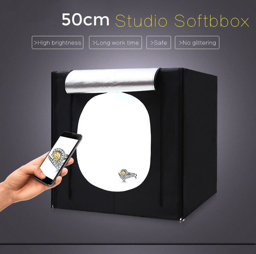 Pxel LB50LED 50cm x 50cm Studio Soft Box LED Light Tent with Backdrop and Bag