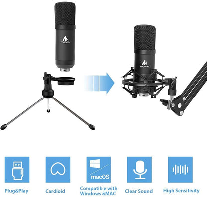 [CLEARANCE] Maono AU-A04 PLUS A04 PLUS Plug and Play Podcast USB Condenser Microphone Set for Livestreaming, Voice Over, Youtube, Gaming, ASMR