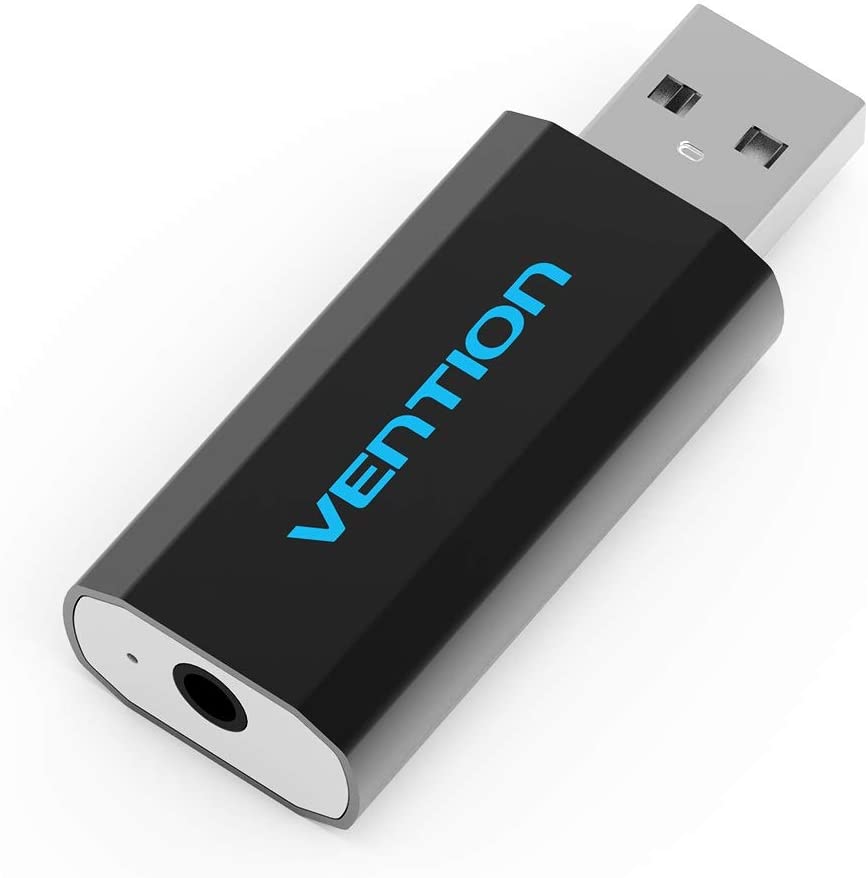 Vention Plug and Play 2- in 1 USB External Sound Card to 3.5mm Aux Port Black Metal Type for Windows, Mac OS, Linux (CTIA) (VAB-S15-B)