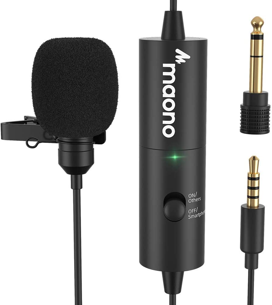 Maono AU-100R Lavalier Microphone Rechargeable Omnidirectional Condenser Clip On Lapel Mic with LED Indicator for Recording, Interview, Vlogging, Voice Dictation, ASMR, Camera, DSLR, Smartphone and PC