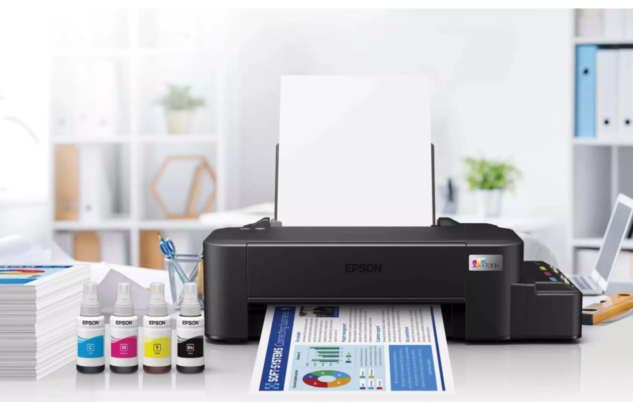 Epson EcoTank L121 A4 Ink Tank Colored Printer with Ink Efficient and Ultra-High Page Yield, 9.0 ipm Print Speed, Heat-Free Technology with USB 2.0 for Home and Commercial Use