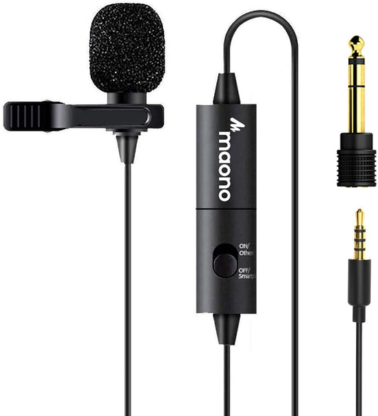 Maono AU-102 102 Multipurpose Lavalier/ Lapel Microphone Playback Output Jack with -10dB Attenuation Switch for Voice Over, Interview, Podcastings and Vlogs