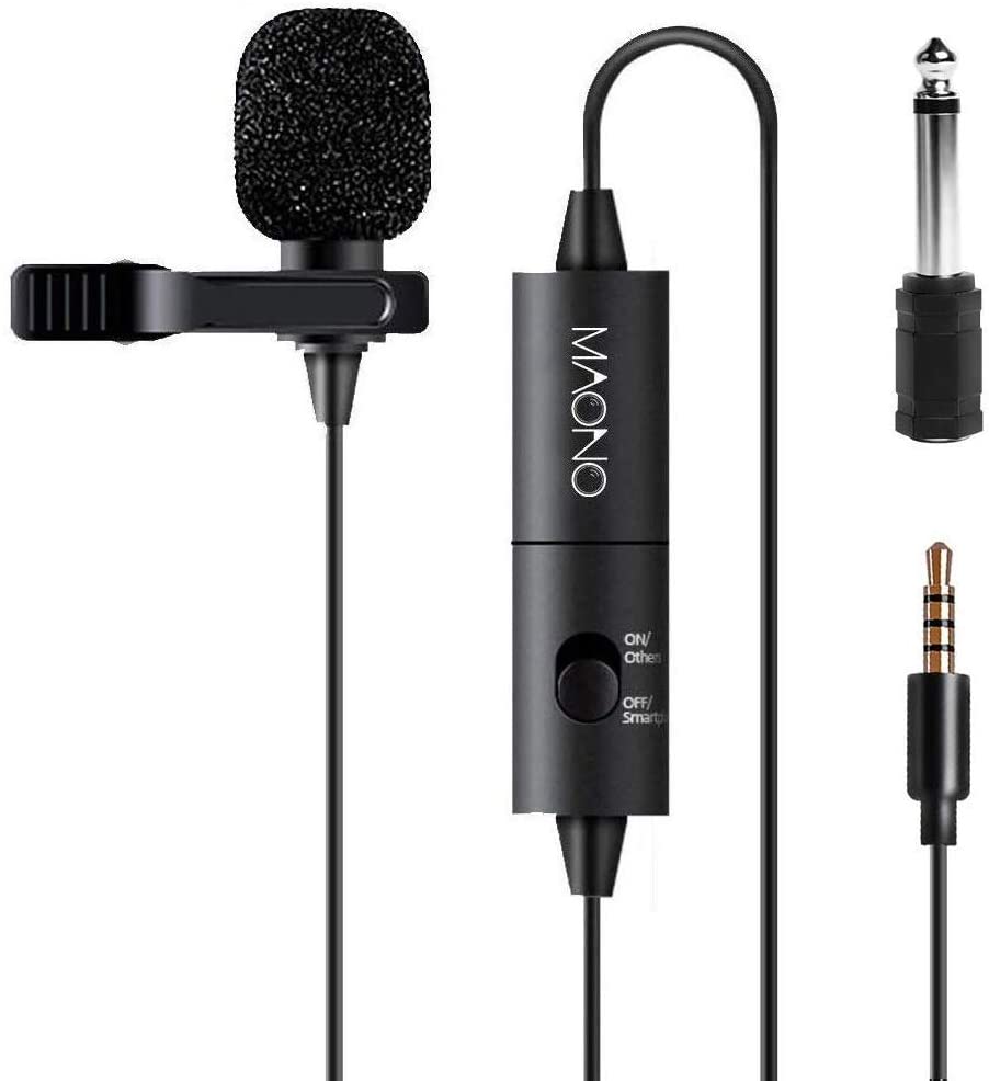 Maono AU-100 Multipurpose Lavalier Microphone Hands Free Clip-on Lapel Mic with Omnidirectional Condenser for Podcast, Recording, DSLR,Camera, Smartphone, PC,Laptop (236 in)