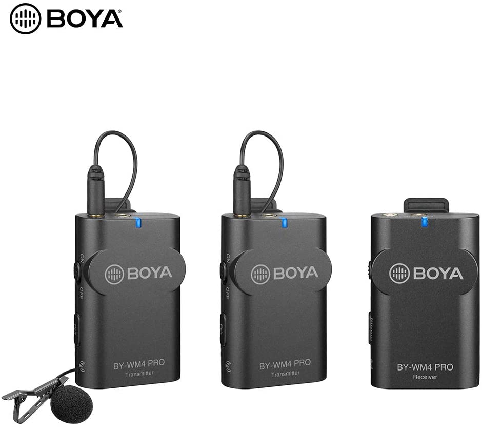 BOYA BY-WM4 Pro K2 Portable 2.4G Wireless Microphone System(Dual Transmitters + One Receiver) with Hard Case for DSLR Camera Camcorder Smartphone PC Tablet Sound Audio Recording Interview