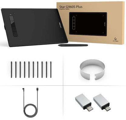 XP-Pen Star G960S Plus 9 x 6 Inches Graphic Drawing Pen Tablet with 4 Cuztomizable Shortcut Key Support and Battery-Free PH2 Stylus Pen with 60 Degree Tilt Function | Juan Gadget