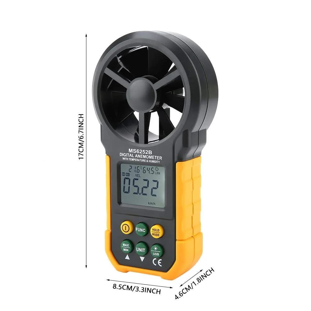 PEAKMETER PM6252B Digital Anemometer Air Speed Velocity Air Flow Meter with Air Temperature Humidity RH USB Port