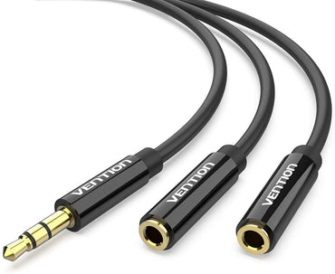 Vention TRS 3.5mm Male to Dual 3.5mm Female 0.3-Meter ABS Type Gold Plated (BBSBY) Stereo Splitter Cable for Speakers, Mobile Phones, PC, Laptop
