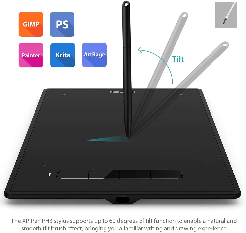 XP-Pen Star G960S 9 x 6 Inches Graphic Drawing Tablet with 4 Customizable Express Keys Support, Tilt Function and 8192 levels Pressure Sensitive Battery-Free PH3 Stylus Pen
