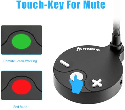 [CLEARANCE] Maono AU-GM10 GM10 Metal USB Cardioid Condenser Gooseneck Desktop Microphone with Volume Control and Led Indicator for Podcasting, Conferences, Interviews, Meetings