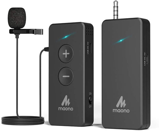 Maono Plug and Play Mini Wireless Lavalier Microphone System with Stable Transmission Ultra Lightweight External Lapel Microphone with Volume Adjustment for Vlogging, Video Recording, Interviews | AU-WM800 WM800