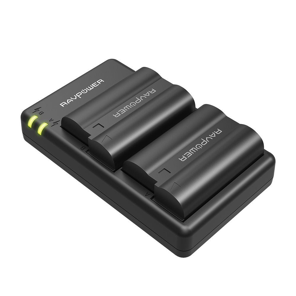 RAVPower EN-EL15 EN EL15a Battery Charger and 2-Pack Rechargeable Li-ion Batteries for Nikon d750, d7200, d7500, d850, d610, d500, MH-25a, d7200, z6, d810 Batteries (2-Pack, Micro USB Port, 2040mAh)