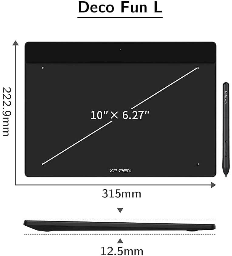 XP-PEN 10 x 6.27 inch Deco Fun L Tablet with Battery Free Stylus Pen  with up to 8192 Sensitivity Pressure Levels and with 60 degrees Tilt Function for Windows, Mac OS and Digital Arts