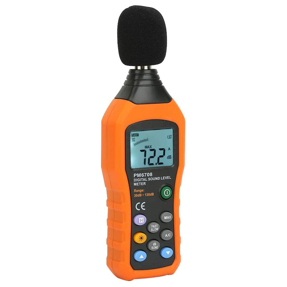 PeakMeter PM6708 LCD Digital Audio Decibel Sound Noise Level Meter dB Meter Measuring Logger Tester 30 dB to 130 dB