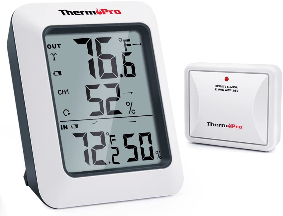 Wall-mounted thermo-hygrometer with internal and external sensor 
