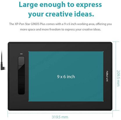 XP-Pen Star G960S Plus 9 x 6 Inches Graphic Drawing Pen Tablet with 4 Cuztomizable Shortcut Key Support and Battery-Free PH2 Stylus Pen with 60 Degree Tilt Function | Juan Gadget