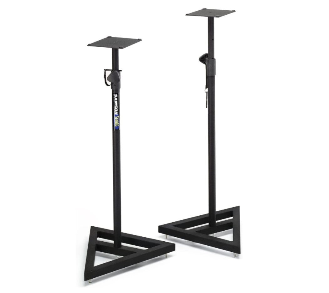 Samson MS200 Studio Monitor Stands with Adjustable Height, Heavy Duty Triangular Metal Base for Recordings and Concerts
