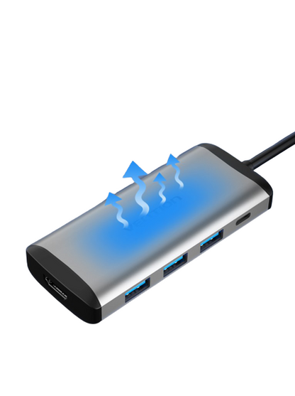 [CLEARANCE] Vention USB-C to HDMI / USB 3.0*3 / PD Docking Station Converter Hub 4K/30Hz 5Gbps Tinned Copper (CNB) 0.15M Gray Metal Type