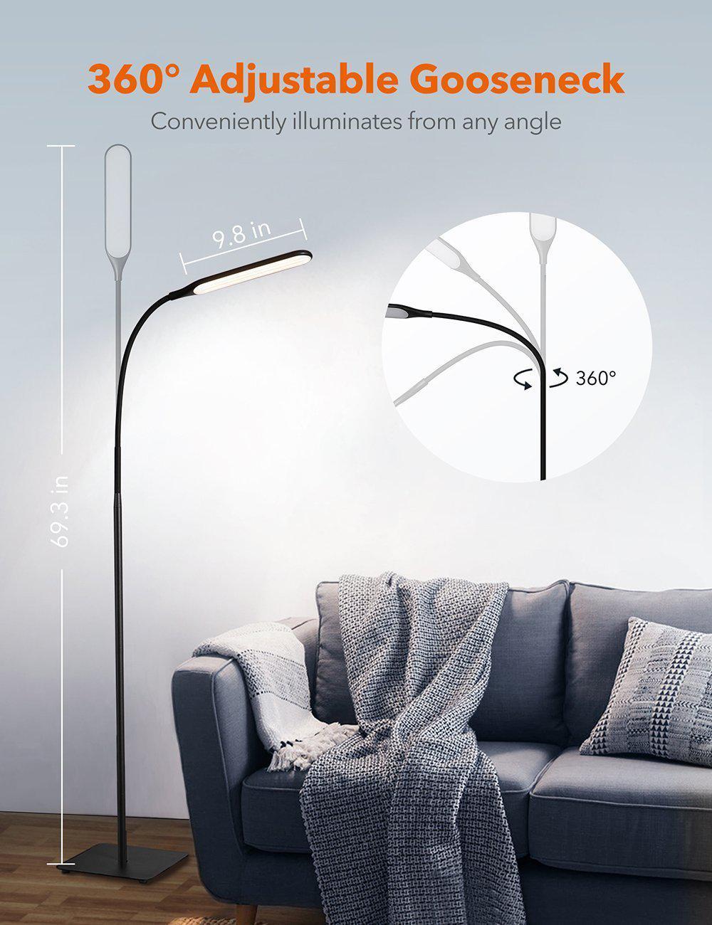TaoTronics Led Floor Standing Lamp with 4 Color Temperature and Brightness Levels and 360° Adjustable Gooseneck TT-DL072