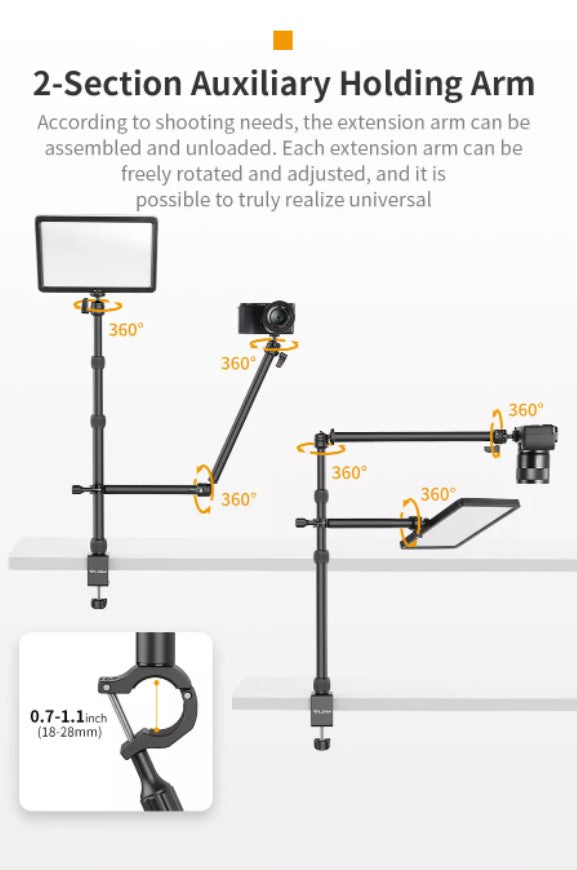 Vijim by Ulanzi Removable Flexible Desk Stand with 3 Level Extensions up to 96cm for Vlogging, Live Streaming, Podcasting, Broadcasting and Video Conferencing