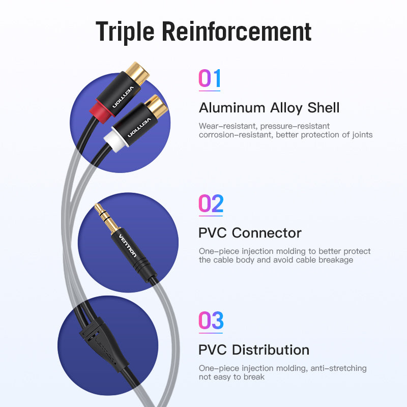 Vention 3.5mm Male to 2RCA Female Audio Cable Gold-plated for Stereo, Computer, CD player, VCD and DVD (VAB-RO2)