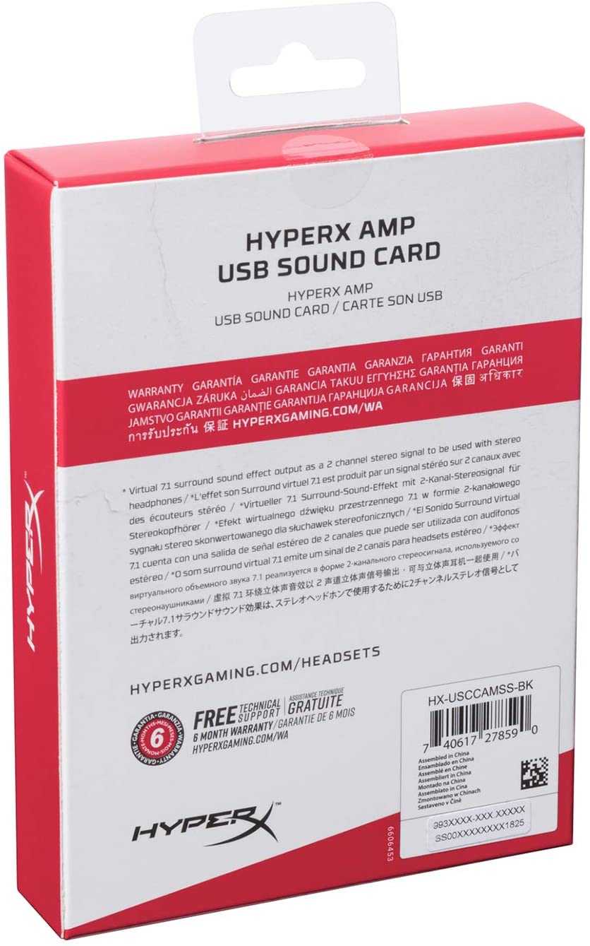 HyperX HX-USCCAMSS-BK Amp USB Sound Card, Virtual 7.1 Surround Sound for PC, PS4, Plug and Play Audio Upgrade for Stereo Headsets